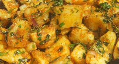 North Indian Food: Aloo Methi, potatoes with dried fenugreek leaves 