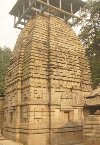 Temple tower (Shikhara) at Jageshwar Mandir Hindu Temple, near Almora (Uttarakhand, North India)