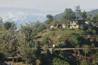 View over the Himalayas, with Nanda Devi in the backdrop, in Kasar Devi, near Almora, Uttarakhand (North India)