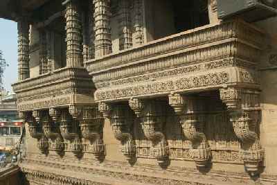 Stone-carved balconies at Rani Sipri Mosque, Ahmedabad, Gujarat (India)