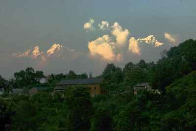 View to Himalaya Mountains from Tudikhel (parade ground) of Bandipur, Nepal