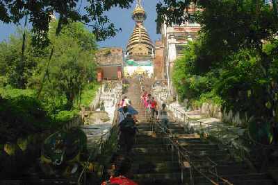 Ascent to Swayambhu Nath (Monkey Temple) in Kathmandu, Nepal