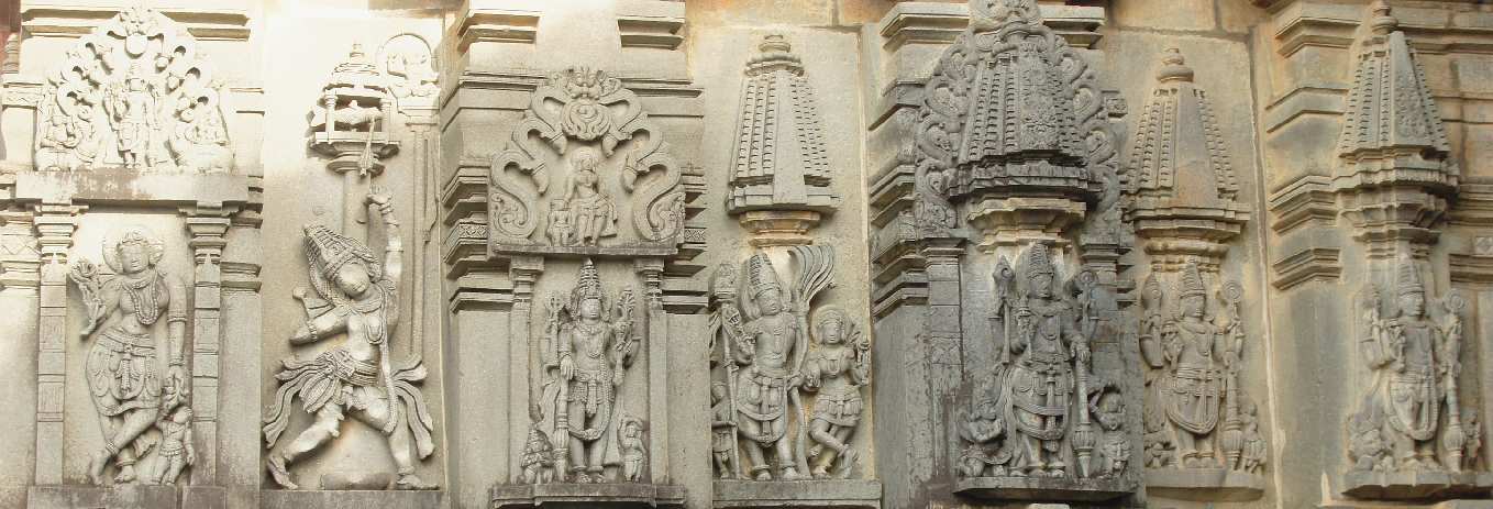 Stonecarving on the northern side of Chennakeshava Devalaya (Hindu Krishna Temple) in Belur (Karnataka, South India)