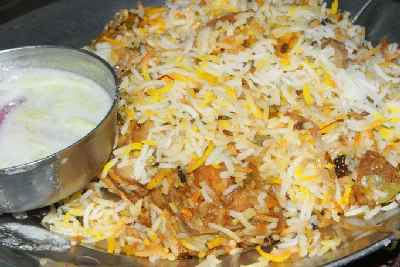 Indian Food: Biryani (Biriyani), layered rice-meat dish