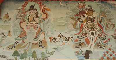 Fresco in Karma Tharjay Chokhorling Kagyupa Vajrayana Buddhist Monastery, in Bodhgaya, Bihar (Northern India)
