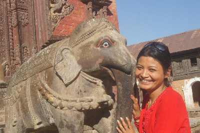 Local girl posing at South side of Changu Narayan Mandir Temple, near Bhaktapur (Kathmandu valley, Nepal)