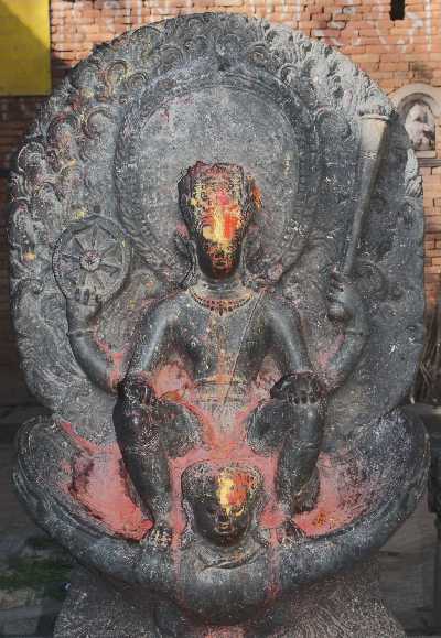 Vishnu riding Garuda stonecarving at Changu Narayan Mandir Temple, near Bhaktapur (Kathmandu valley, Nepal)