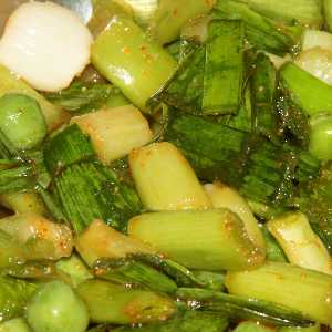 Newari Food (Nepal): Lasun Motar Kosa (garlic green with spices) 