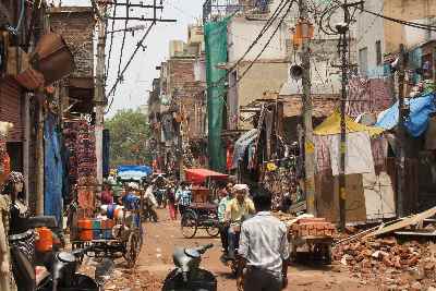 Streets in Pahar Ganj, the bazaar area of New Delhi, India