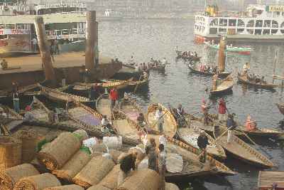 Busy scene at Sadarghat River Haven, in Dhaka, Bangladesh