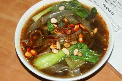 Indian / Tibetan food: Mala phing (fing) Gelatinous bean noodles in a spicy broth