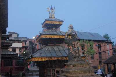 Narayan Mandir (Vishnu Temple) at moonrise, Dhulikhel, Kathmandu Valley, Nepal