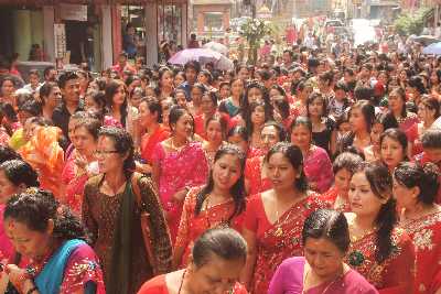 Ladies' Parade at Dewali Puja (Newari Hindu Festival) in Dhulikhel, Kathmandu Valley, Nepal