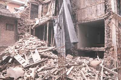 Nepal Earthquake 2015: Detrayed house in Asan, Kathmandu 