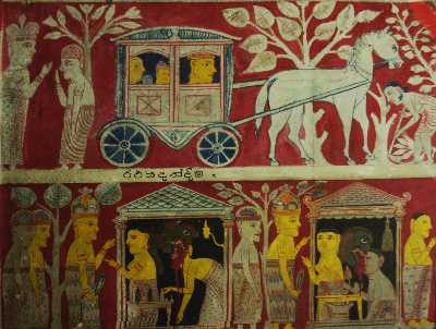 Fresco in first chamber of Dhowa Raja Maha Viharaya Temple, near Ella and Bandarawela, Hill Country, Sri Lanka