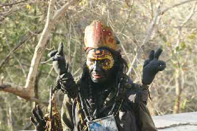 Sadhu posing as Goddess Kali at Girnar Hill, near Junagadh, Gujarat (India)