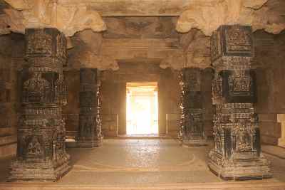 Dancing room inside the Hazar Ramachandra Devalaya temple at Hampi (former Vijaranagara), Karnataka (India)