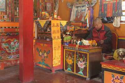 Buddhist monk in medidation, Hile, Nepal