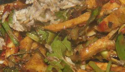 Indian / Manipuri Food: Singju salad made from Yongchak (monkey rice, Parkia javanica) 