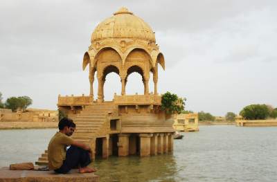 Pavillion (Chattri) in Gadisar Talav Lake, Jaisalmer, Rajasthan (India)