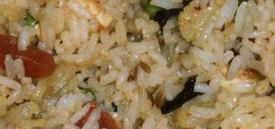 North West Indian Food: Pullao (spicy vegetable rice with paneer cheese)