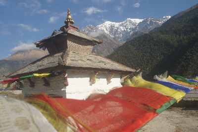 Viwe from buddhist monastery  in Tukuche, with Nilgiri mountains in the backdrop (Nepal, Mustang)