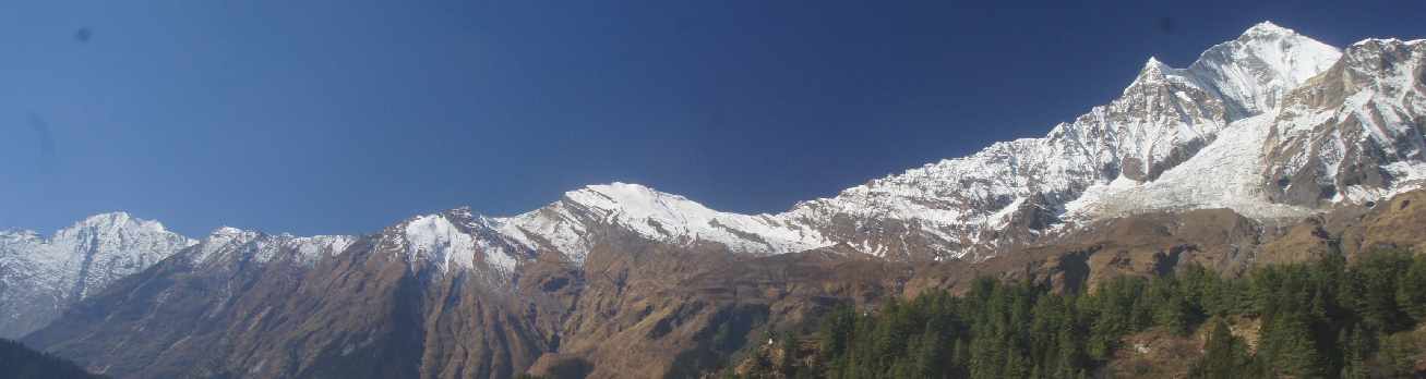 Dhaulagiri massif in the Himalayas, seen from Kobang, Nepal.