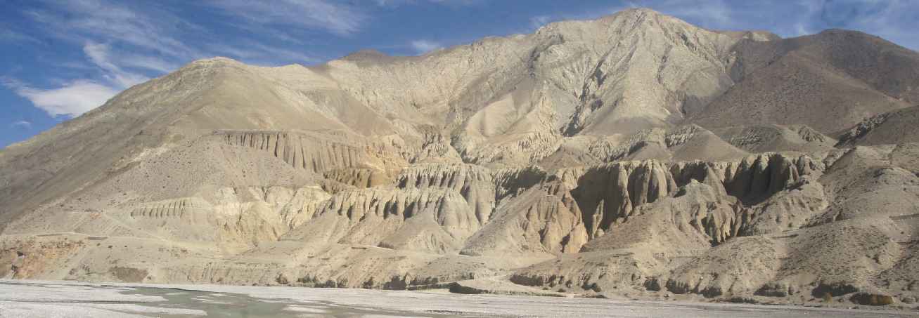 Strong wind erosion on a mountain in Upper Mustang, Nepali Himalaya