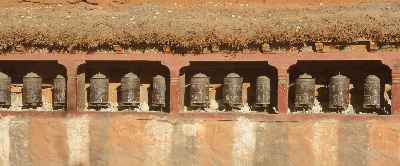 Prayer mills on main Buddhist Temple (Gompa) in Kagbeni, near Jomsom (Mustang, Nepal)