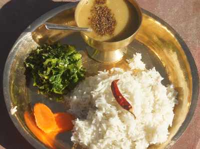 Nepali Food: Dhal Bhat, eaten in Kagbeni, Mustang