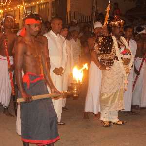 Lankatilaka Viharaya Perahera: End of the first part of the procession, near Kandy, Hill Country, Sri Lanka