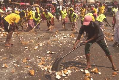 Esala/Dalada Perahera in Kandy, Sri Lanka, Kandy Municipal Corporation streetcleaning  during Daval Day Perahera