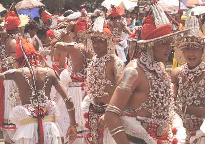Esala/Dalada Perahera in Kandy, Sri Lanka, Dancers during Daval Day Perahera