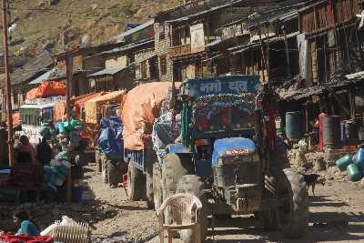 Strike-induced traffic jam in Nangma Bazar, Western Nepal