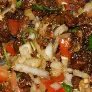 Newari/Nepali food: Sukuti, dried buffalo meat salad
