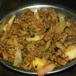 Newari/Nepali food: Kochila, fried ground buffalo meat