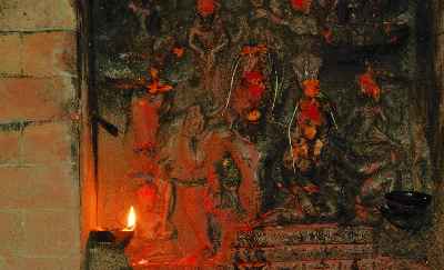Shiva and Parvati shrine decoreted for  (Diwali) festival in Kathmandu, Nepal