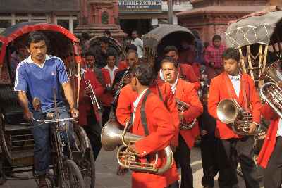 Marriage Procession with musicians in Kathmandu, Nepal