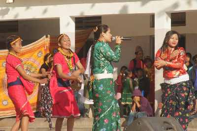 Tibetan singers as New Year Festival (Losar) in Baudha, Kathmandu-Valley, Nepal
