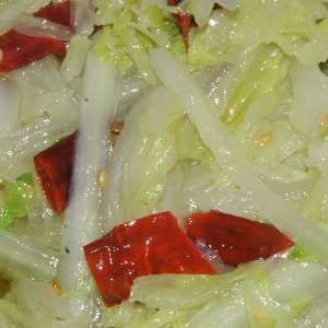 Chinese Food: Chao da-bai-cai, cabbage cooked in the wok