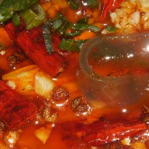 Chinese Food: Ma-la tang, fiery (hot and numbing) broth with vegetable and noodle