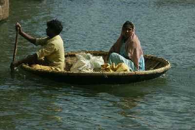 Floating basket in the Backwaters, Kochi, Kerala (India)