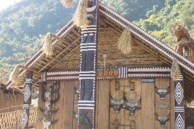 Naga Pochury tribal house, in Kisama Naga Tourist Village, near Kohima, Nagaland, North-Eastern India