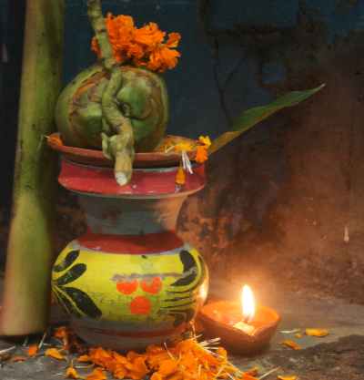 Oil lamp for Diwali Hindu festival in Kolkata (Calcutta), West Bengal, India