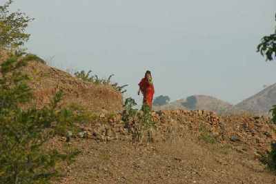 Local women in the barren Aravali mountains