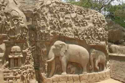 Felsenrelief (Shiva und Ganga) in Mamallapuram (Indien/Südindien/Tamil Nadu)