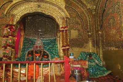 Sanctum of Tarna Mandir Temple with three-headed Kali Idol in Mandi, Himachal Pradesh (India)