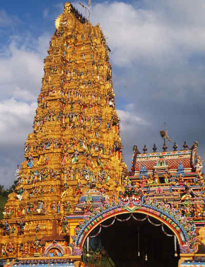 Temple tower of Arulmigu Muttumariyamman Koyil Hindu Temple in Matale, Sri Lanka