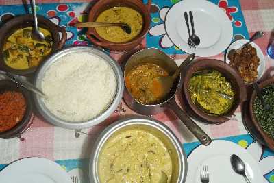 Evening feast at Pink House (Family-run Guest House), Kandy, Hill Country (Sri Lanka)