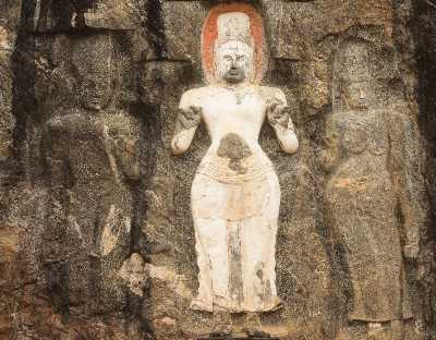 Mahayana Buddhist rock carving in Buduruwagala, near Wellawaya, South-Eastern Sri Lanka
